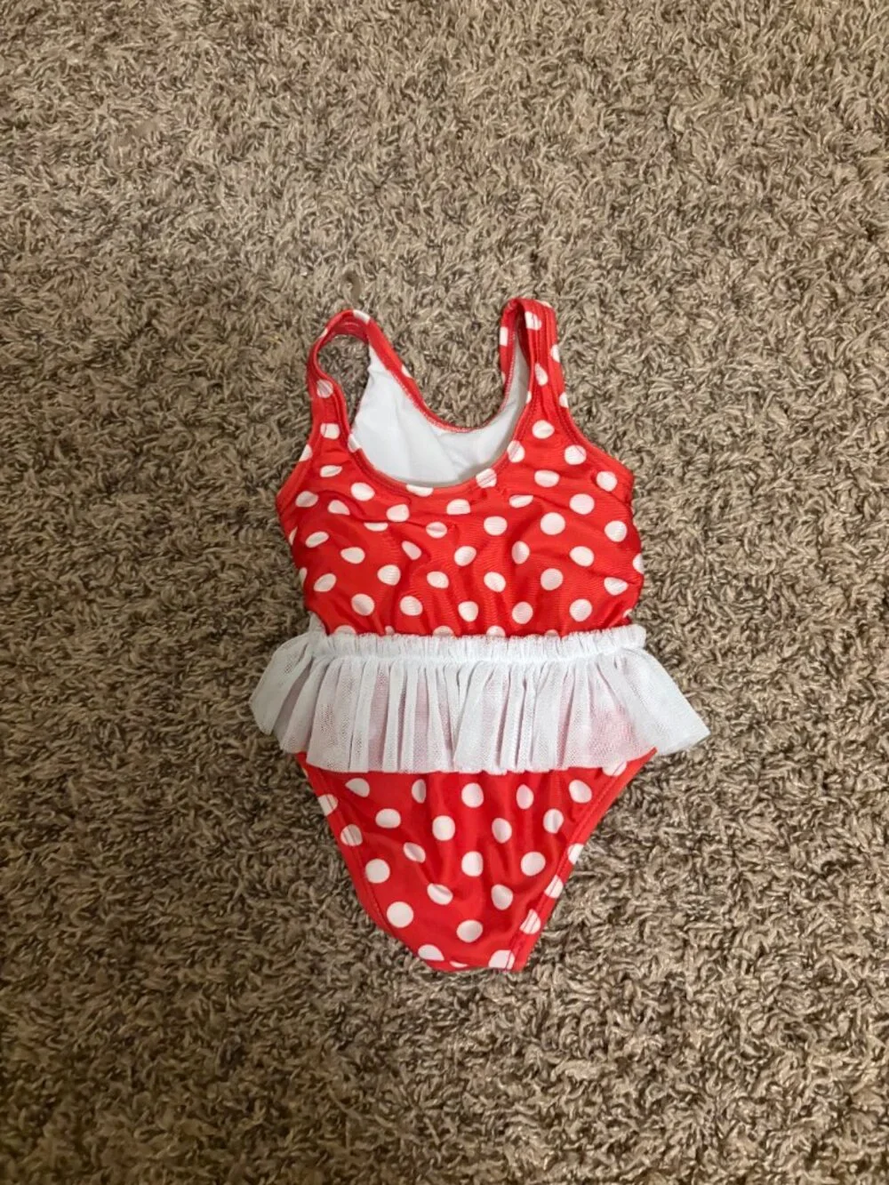Disney Baby Minnie Mouse Swimsuit 6-9 Months Red White Polka Dots Tulle Skirt